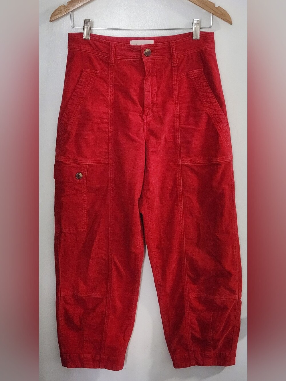 Anthropologie Utility Barrel Leg Pants Size 6 Red Cargo Pocket